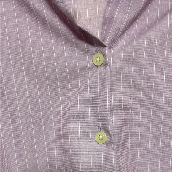 Charter Club Lavender Button-Down Shirt with White Pin Stripes Y2K Cotton Hi-Lo - Picture 6 of 14
